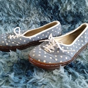 Dr. Martens Portobello Blue & White Polka Dot Canvas Lace Up Flats - Size 6US